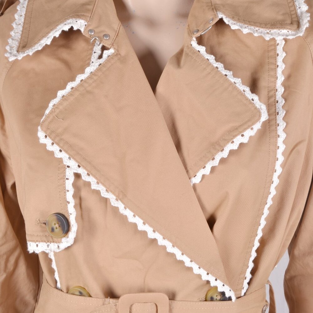 7 For All Mankind Tan Trench Coat with White Trim - Picture 3 of 3